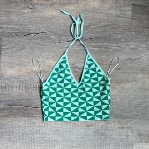 La Hearts Teal and White Geometric Crop Top